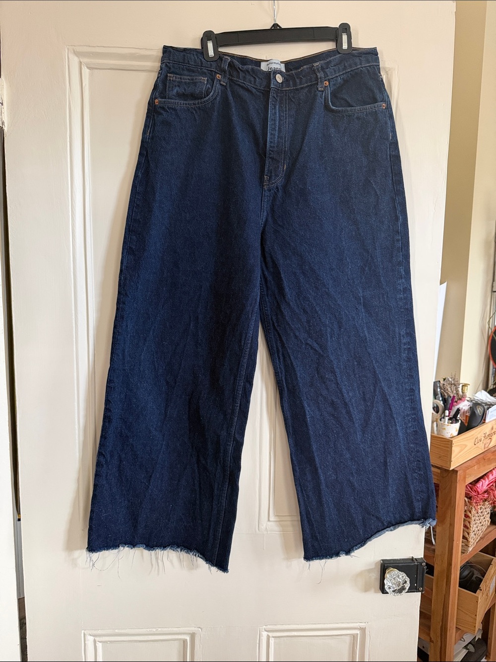 Reformation Wide Leg Cropped Jeans Dark Wash Size 32